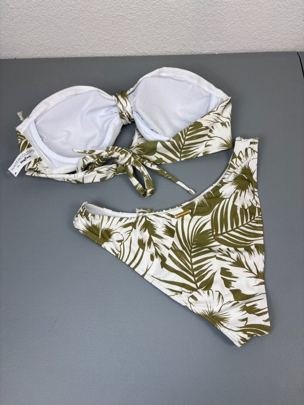 Watercolors by Kenny Flowers small green white tropical palm bandeau bikini set - Picture 6 of 6